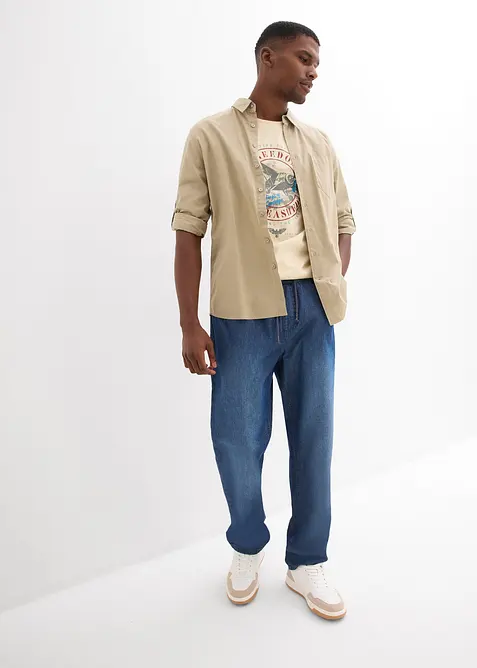 Lot de 2 jeans classiques &agrave; taille &eacute;lastiqu&eacute;e en denim estival, bonprix