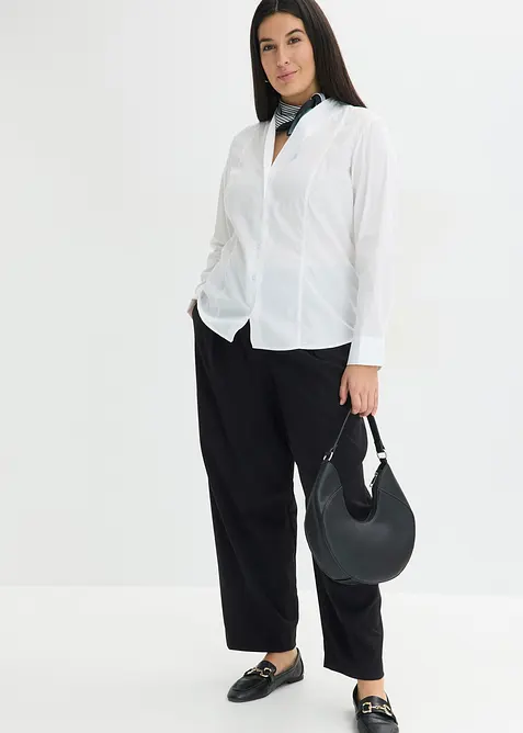 Popeline Stretchbluse mit Kelchkragen und leichter Transparenz, bonprix