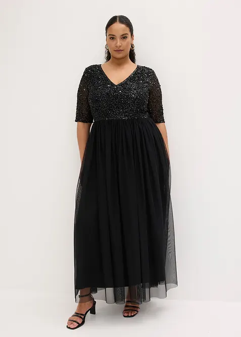 Abendkleid aus zartem T&uuml;ll mit Paillettenstickerei, bonprix