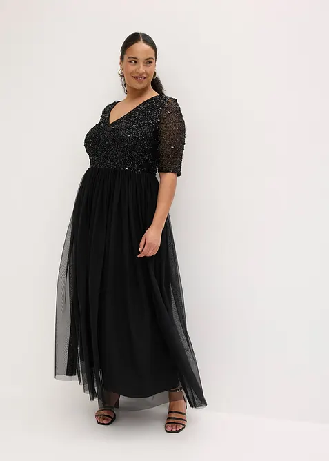 Abendkleid aus zartem T&uuml;ll mit Paillettenstickerei, bonprix