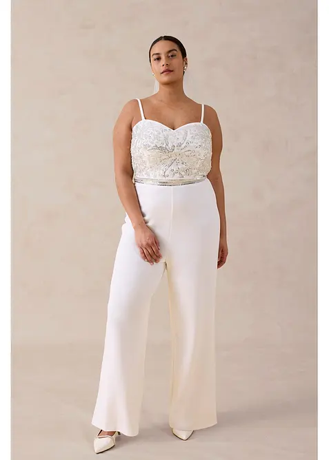 Combinaison de mari&eacute;e en cr&ecirc;pe textur&eacute; avec perles brod&eacute;es, bonprix