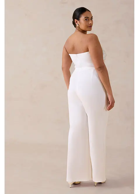 Combinaison de mari&eacute;e en cr&ecirc;pe textur&eacute; avec perles brod&eacute;es, bonprix