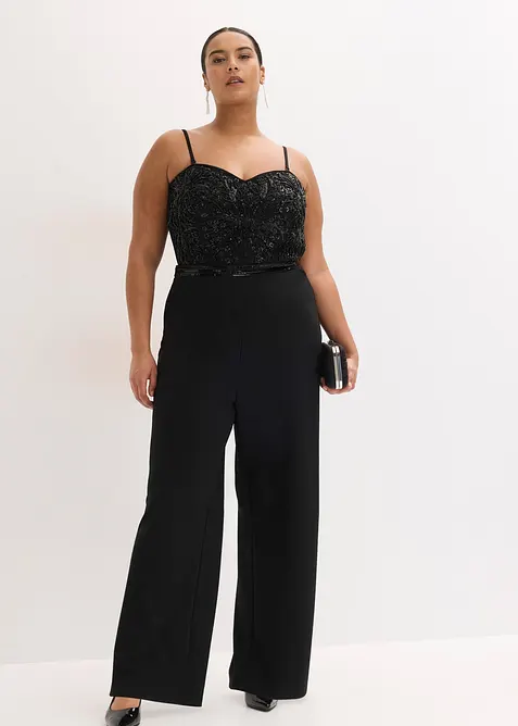 Overall aus strukturiertem Crepe mit Perlenstickerei, bonprix