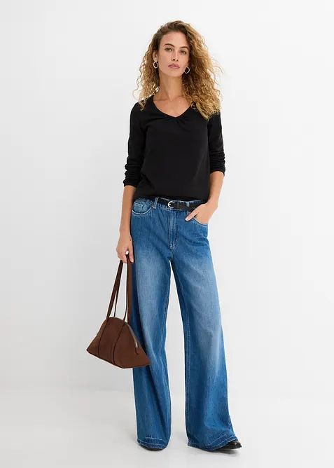 Langarmshirt mit Gummizug aus reiner Baumwolle, bonprix