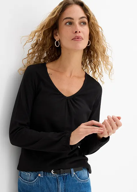 Langarmshirt mit Gummizug aus reiner Baumwolle, bonprix