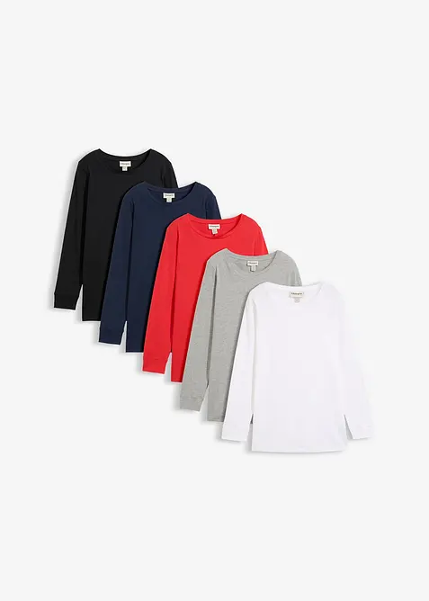 Longshirt mit Rundhalsausschnitt, Langarm (5er Pack), bonprix