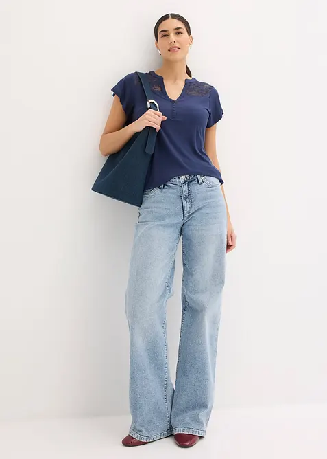 T-shirt col tunisien en viscose majoritaire, bonprix