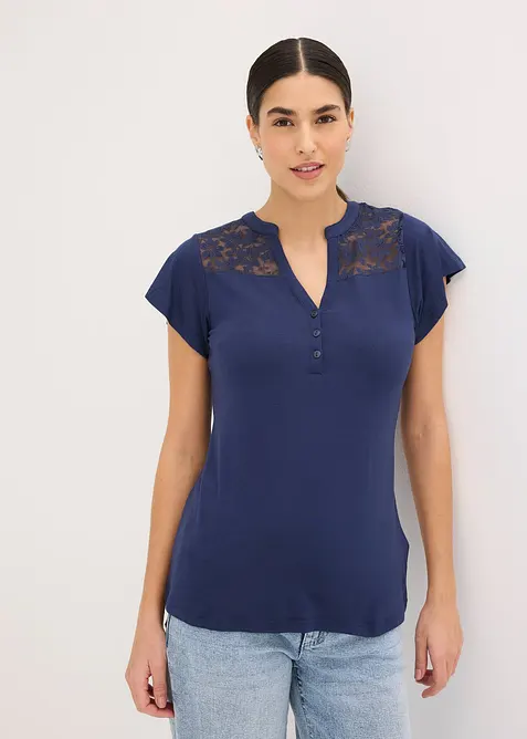 T-shirt col tunisien en viscose majoritaire, bonprix