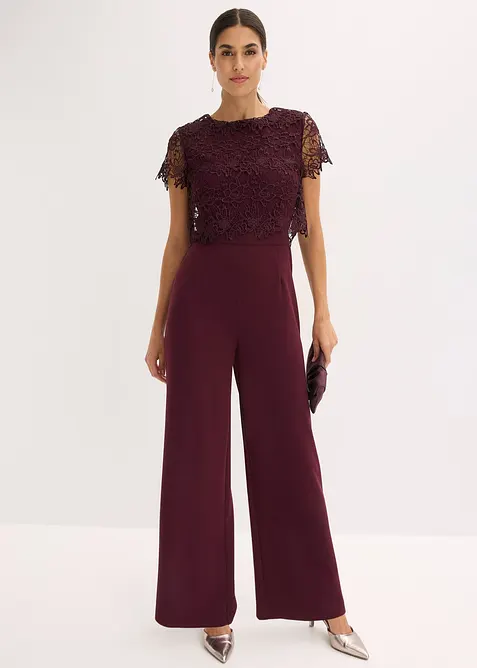 Jumpsuit aus softem Scuba mit Spitze, bonprix