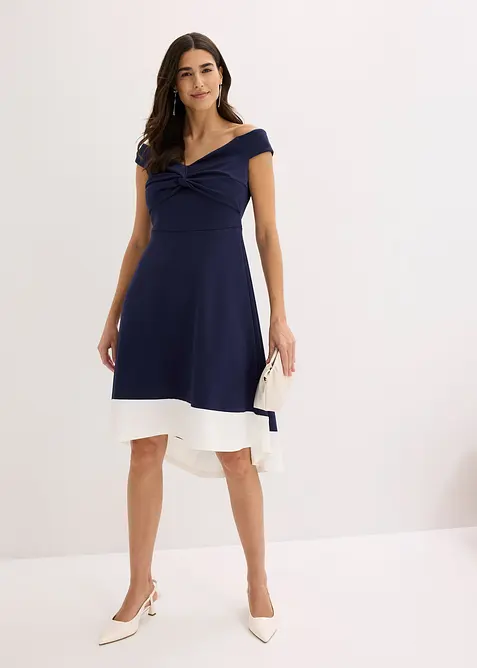 Robe &agrave; col Bardot et d&eacute;tail n&oelig;ud, bonprix