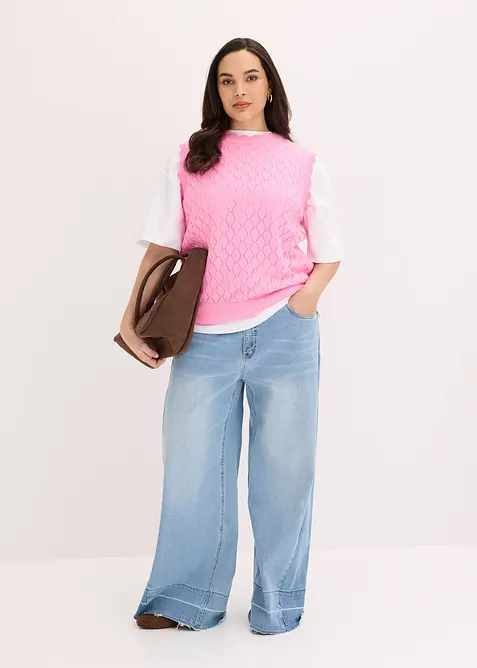 Pull sans manches en maille ajour&eacute;e, bonprix