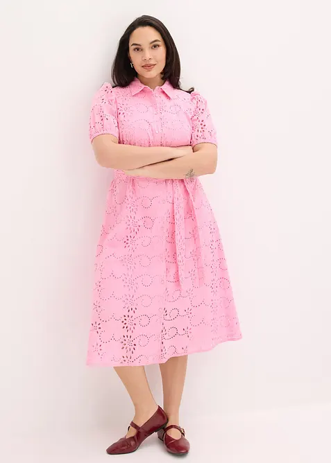 Lochstickerei-Blusenkleid aus reiner Baumwolle, bonprix