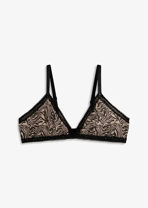 Soutien-gorge triangle sans armatures, en mesh imprim&eacute;, bonprix