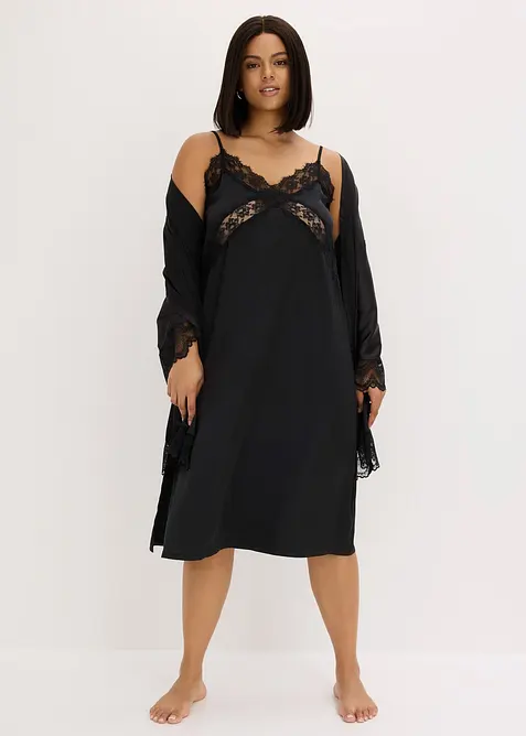 Satin Neglig&eacute; mit zarter Spitze, bonprix