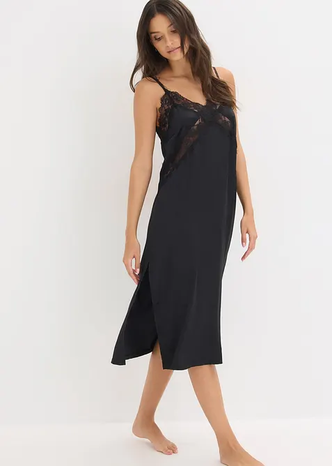 Satin Neglig&eacute; mit zarter Spitze, bonprix