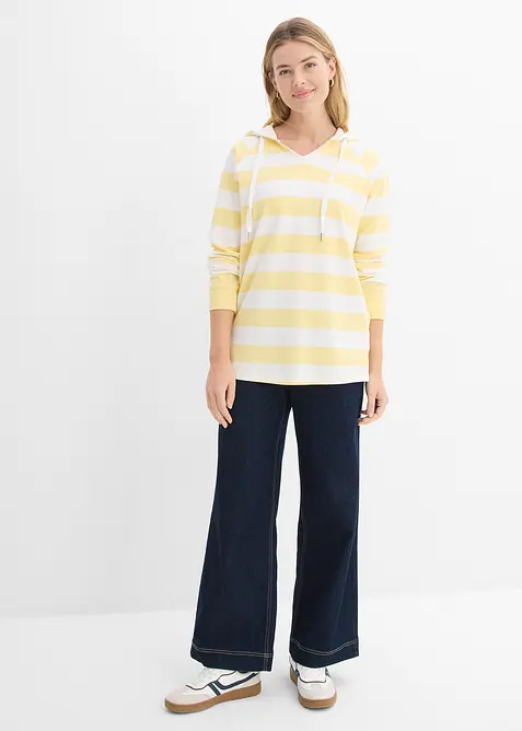 T-shirt manches longues &agrave; capuche 100% coton, bonprix