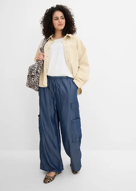 Pantalon large &agrave; taille extensible en lyocell fluide, bonprix