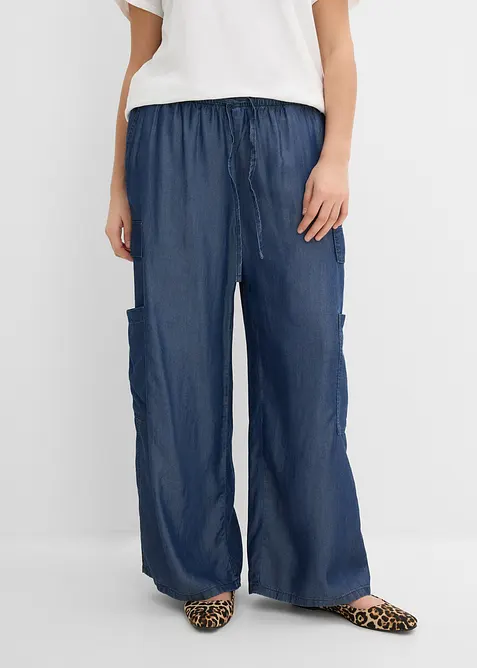 Pantalon large &agrave; taille extensible en lyocell fluide, bonprix