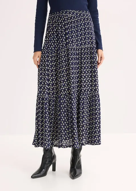 Jupe longue &eacute;tag&eacute;e en viscose textur&eacute;e, bonprix