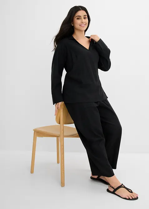 Pantalon barrel l&eacute;ger en lin m&eacute;lang&eacute;, bonprix