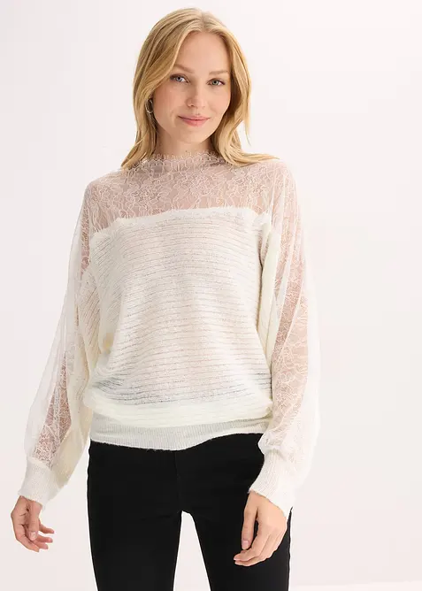 Pull &eacute;paules nues avec dentelle, bonprix