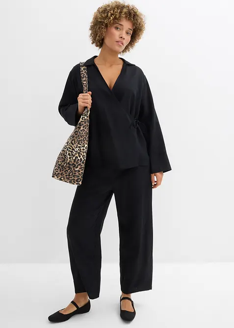 Wickelbluse aus Leinenmix, bonprix