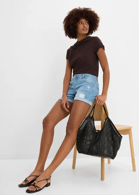 Jeansshorts Mid Waist mit Destroy- Effekten, bonprix