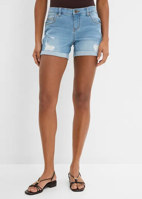 Jeansshorts Mid Waist mit Destroy- Effekten, bonprix