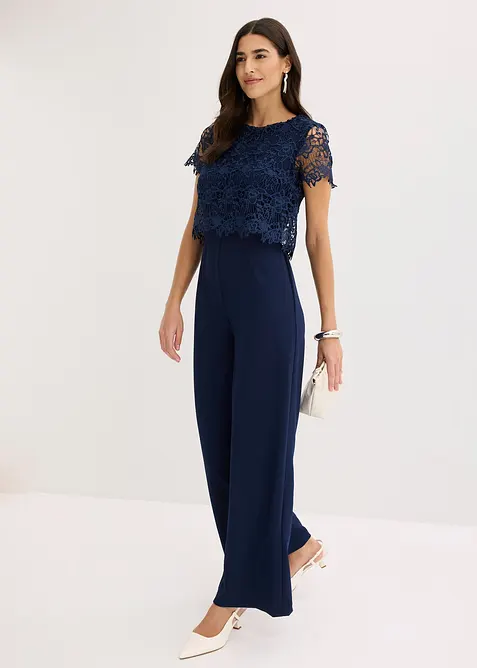 Jumpsuit aus softem Scuba mit Spitze, bonprix
