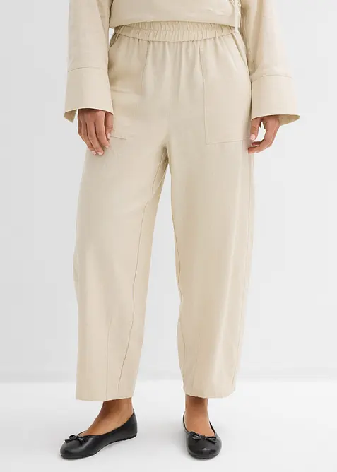 Pantalon barrel l&eacute;ger en lin m&eacute;lang&eacute;, bonprix