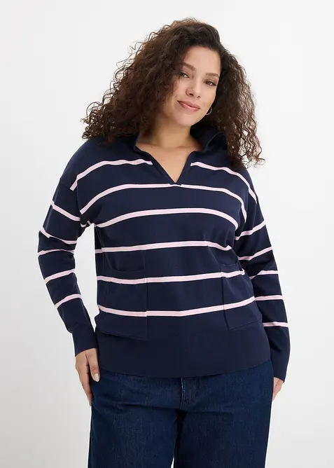 Pull polo en fine maille, bonprix