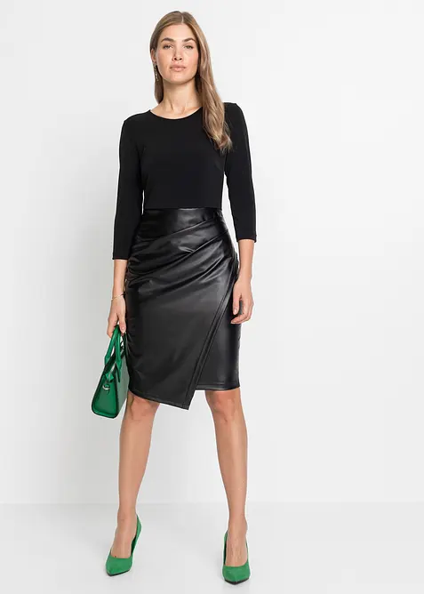 Lederimitat-Kleid mit Jersey-Oberteil, bonprix