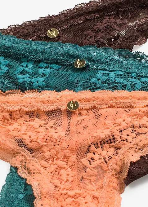 Tanga String mit floraler Spitze (3er Pack), bonprix