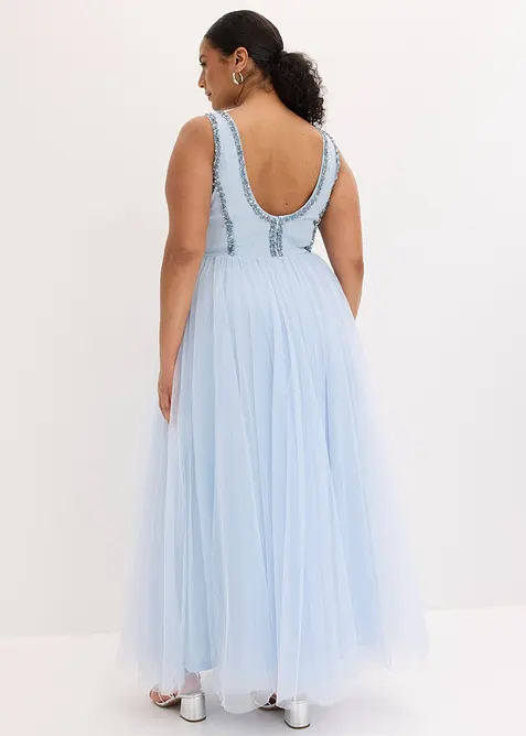 Robe longue en tulle fin avec sequins brod&eacute;s, bonprix