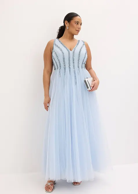 Robe longue en tulle fin avec sequins brod&eacute;s, bonprix