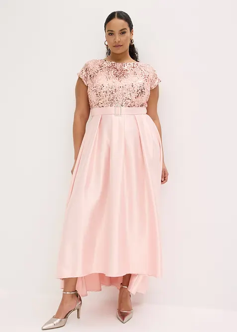 Robe de soir&eacute;e en satin brillant et sequins, bonprix