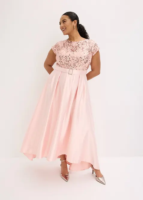 Robe de soir&eacute;e en satin brillant et sequins, bonprix