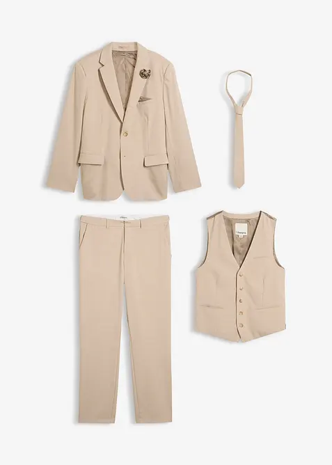 Costume 4 pi&egrave;ces avec gilet sans manches et cravate, regular, bonprix
