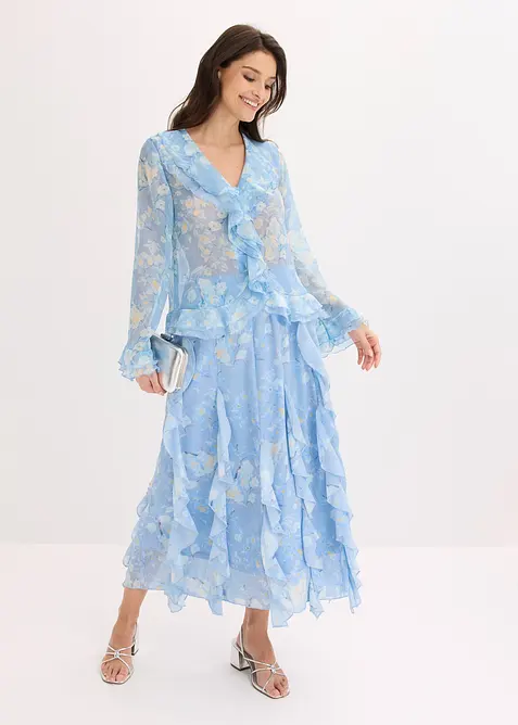 Chemisier en mousseline &agrave; volants, bonprix