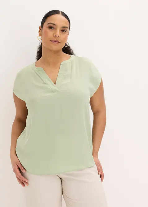 Blouse manches courtes ample en satin avec &eacute;paules descendues, bonprix