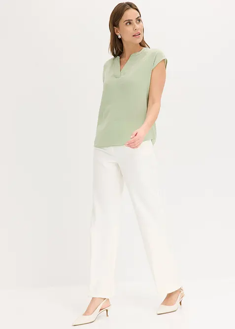 Blouse manches courtes ample en satin avec &eacute;paules descendues, bonprix