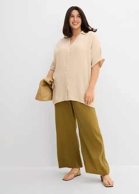 Chemisier long, oversize et doux en gaze de coton, bonprix