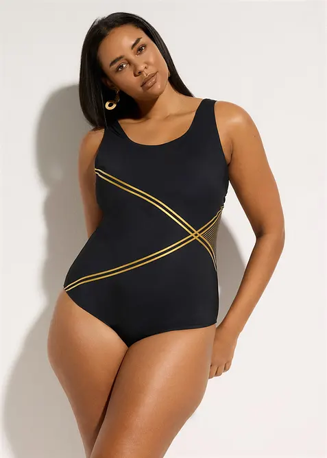 Maillot 1 pi&egrave;ce sculptant &agrave; d&eacute;tails dor&eacute;s, maintien l&eacute;ger, bonprix