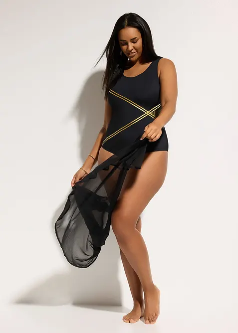 Maillot 1 pi&egrave;ce sculptant &agrave; d&eacute;tails dor&eacute;s, maintien l&eacute;ger, bonprix