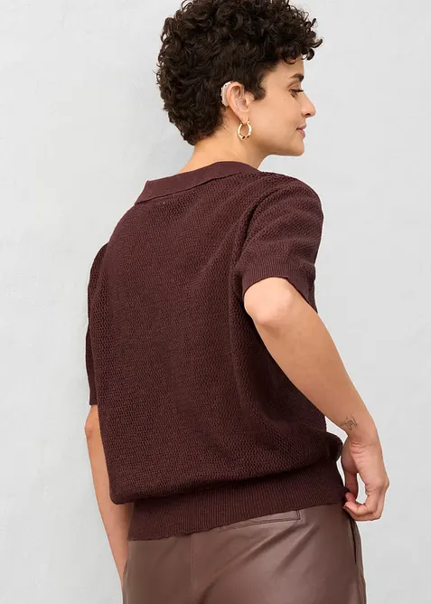 Ajour-Strickpolo mit Leinenanteil, bonprix