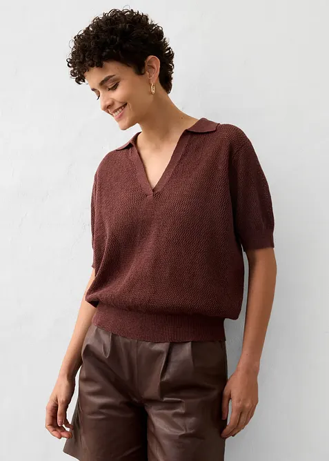 Ajour-Strickpolo mit Leinenanteil, bonprix