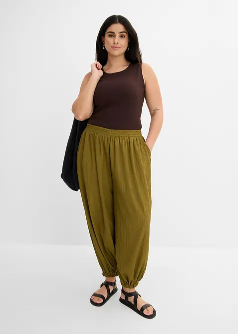 Pantalon sarouel en cr&ecirc;pe textur&eacute;, bonprix