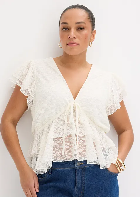 T-shirt court en dentelle, bonprix