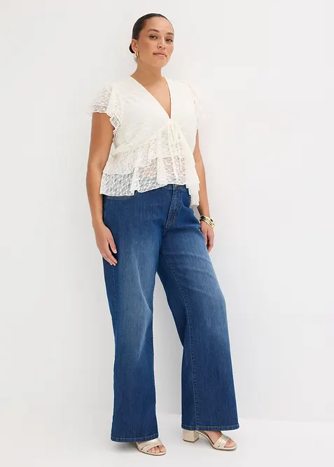 T-shirt court en dentelle, bonprix