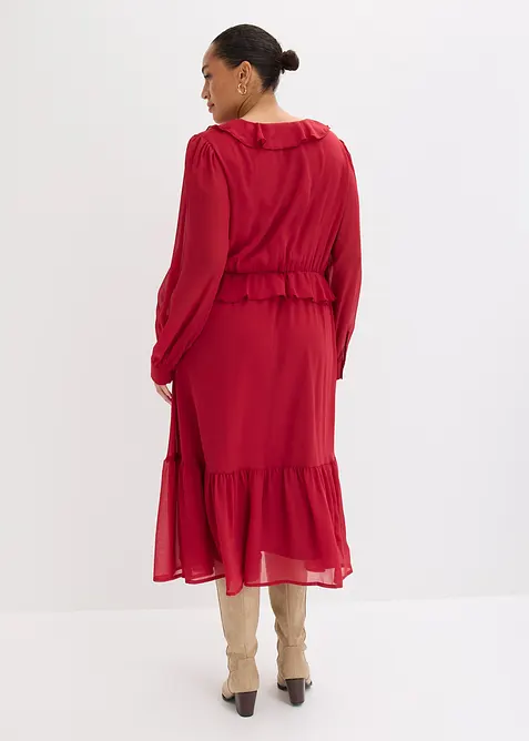 Robe en mousseline &agrave; dentelle et volants, bonprix